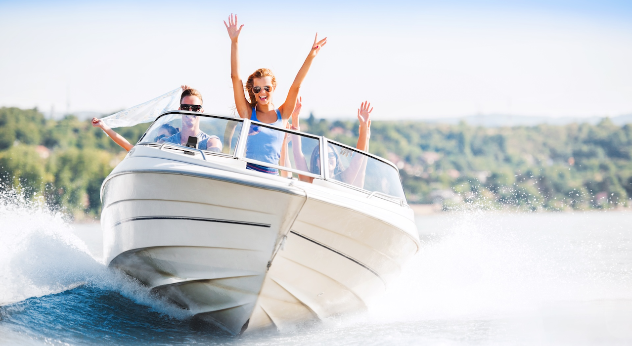 Happy family on boat